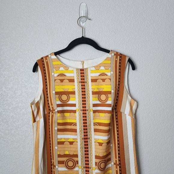 ALEX COLEMAN CA x VINTAGE 60’s 70’s Op Art Geo Spaceage Mod Mini Dress in gold - Picture 6 of 10